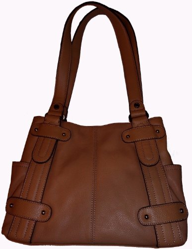 Women’s Tignanello Purse Handbag Perfect 10 Leather Studded Shopper Cognac