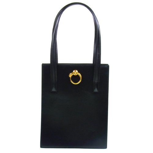 CARTIER® PANTHERE Calf-Skin Leather Tote Shoulder Bag. BLACK. Made in FRANCE