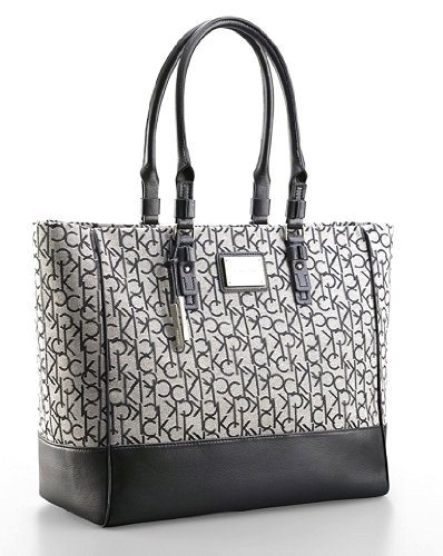 Calvin Klein Womens Logo Jacquard Fabric Shopper Tote Shoulder Bag Handbag (Granite)