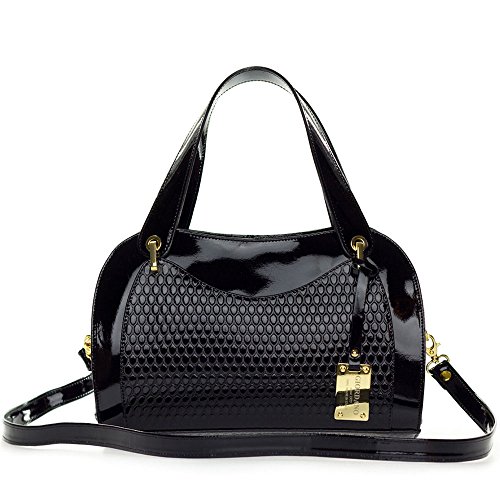 Giordano Italian Made Black Patent Embossed Leather Satchel Handbag