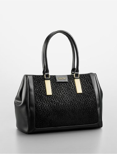 Calvin Klein Brynn Suede + Faux Leather Carryall Bag Black