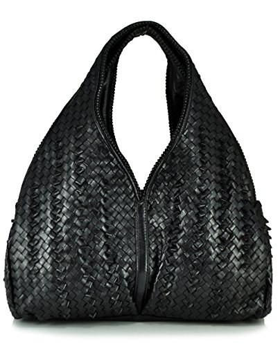 Sondra Roberts Leather Collection Knot Woven Hobo Shoulder Bag, Black, One Size