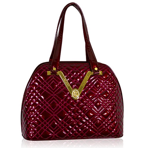 Valentino Orlandi Italian Designer Burgundy Zigzag Quilted Leather Gilded Bowling Bag