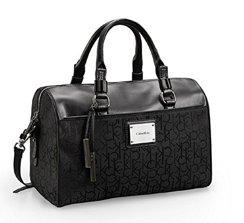 Calvin Klein Logo Jacquard Sleek Barrel Satchel Bag Handbag (Black)