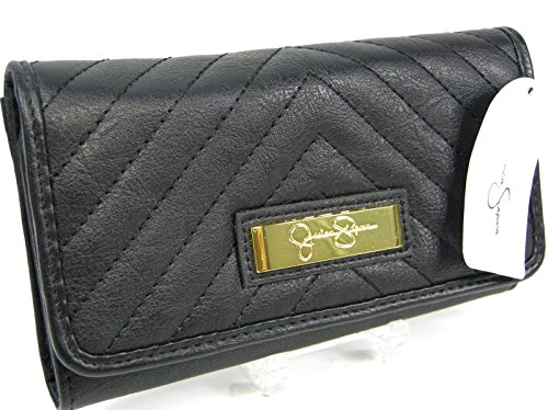 Jessica Simpson Checkbook Wallet Purse Hand Bag Black Gold Tania Clutch