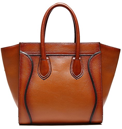 Heshe Cowhide Soft Leather Vintage Top-handle Tote Shoulder Messanger Classic Travelling Business Handbag Purse