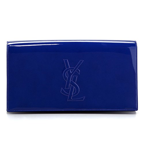 YSL Yves Saint Laurent Belle Du Jour Blue Patent Leather Large Clutch Bag