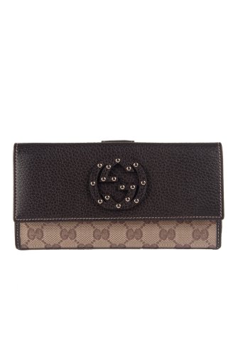 Gucci Monogram & Studs Large Continental Leather Trim Clutch Wallet