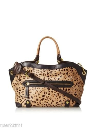 Oryany Kelly Leopard Haircalf Convertible Satchel with Brown Leather Trim