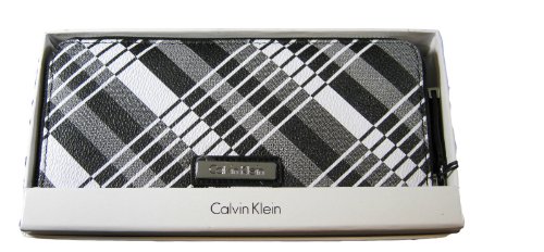 CALVIN KLEIN Zip Accprdion Wallet in Black / White / Silver Plaid