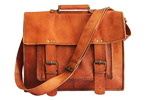 18 Inches Brown Leather Cross-body Messenger Bag/ Leather Laptop Bag for Men/women