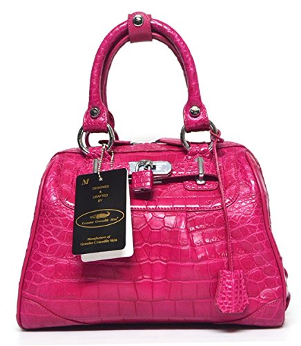 +ThaiPremiumHouse+100% BELLY SKIN GENUINE CROCODILE LEATHER HANDBAG CLUTCH BAG PURSE SHINY MAGENTA PINK LOCKED NEW