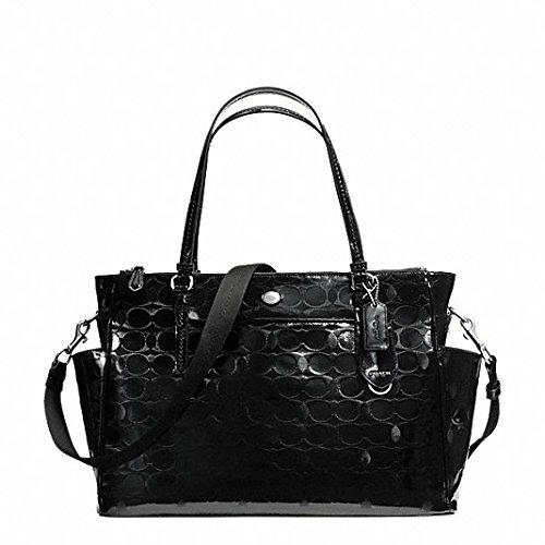 Coach Peyton Linear C Embossed Patent Multifunction Tote = Silver/Black
