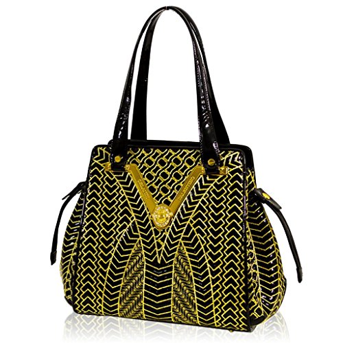 Valentino Orlandi Italian Designer Black w/Gold Quilting Leather Gilded Bucket Bag