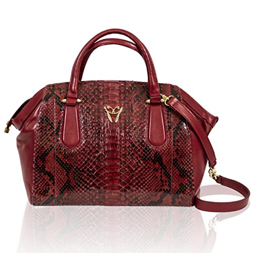 Ghibli Italian Designer Garnet Red Python Leather Large Satchel Crossbody Bag