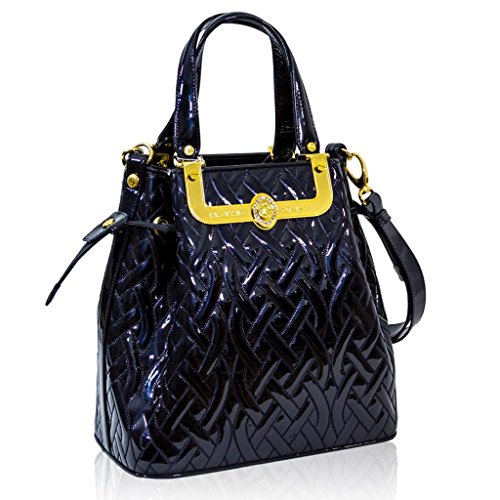 Valentino Orlandi Italian Designer Blue Patent Leather Gilded Large Bucket Bag