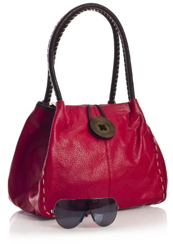 Big Handbag Shop Womens Trendy Designer Boutique Faux Leather Large Button Detail Shoulder Bag