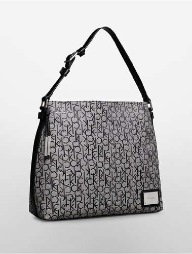 Calvin Klein Logo Jacquard Hobo Bag Granite