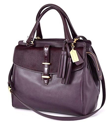 COACH Legacy Haircalf North / South Satchel in Brass / Aubergine 26362