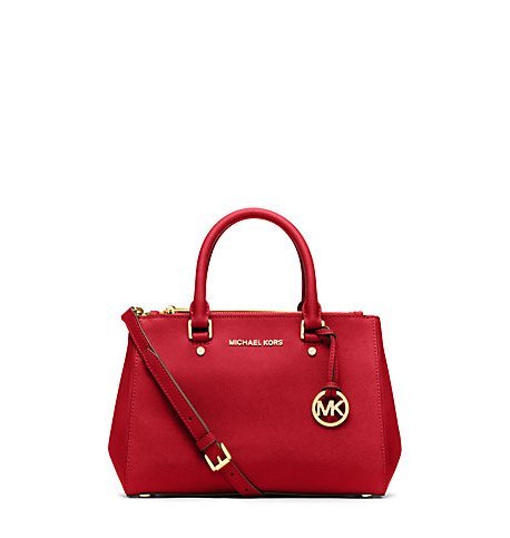 Michael Kors Sutton Small Saffiano Leather Satchel in Red
