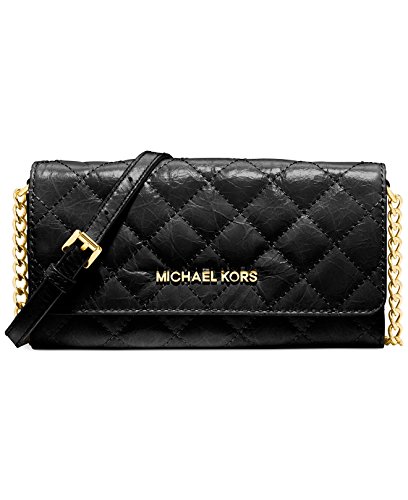 Michael Michael Kors Susannah Quilted Wallet on a Chain Crossbody Black Leather