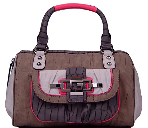 Guess Fate Satchel Bag Handbag Purse (Taupe Multi)