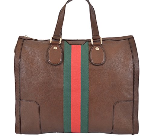 Gucci Women’s 271624 Seventies Brown Leather Web Stripe Large Purse Tote