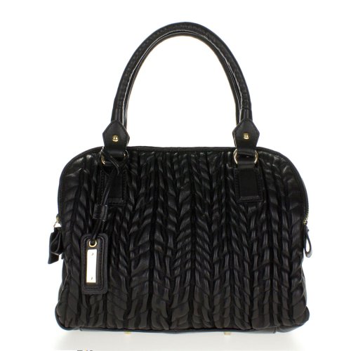 Paolo Masi Italian Made Black Quilted Lamb Leather Designer Tote Handbag Purse