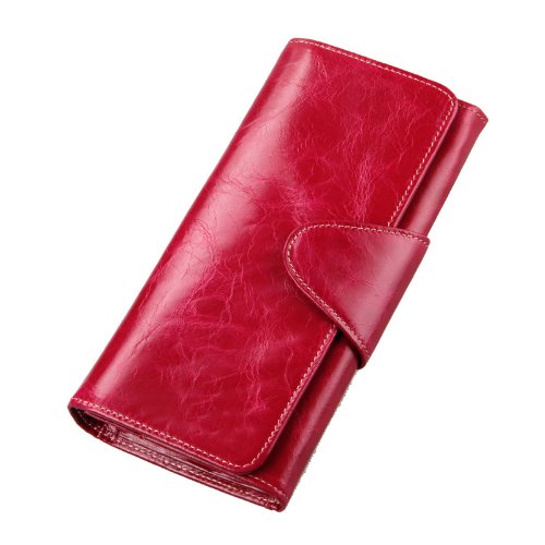 Heshe Hot Sell Lux Women’s Waxy Genuine Leather Zipper Wallet Clutch Purse Card Phone Holder Coin Case Organizer