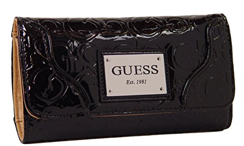 GUESS Fiery Logo Embossed Slim Wallet Clutch Bag, BLACK