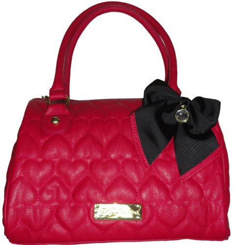 Betsey Johnson Women’s “Be Mine” Satchel , Puffy Pink Hearts With Black/Pink Bow