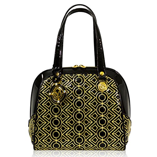 Valentino Orlandi Italian Designer Black w/Gold Embroidery Leather Purse Bag
