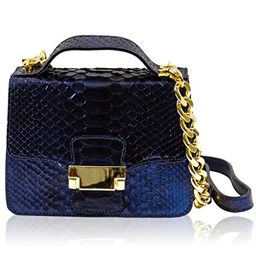 Ghibli Italian Designer Sapphire Blue Python Leather Purse Mini Messenger Bag