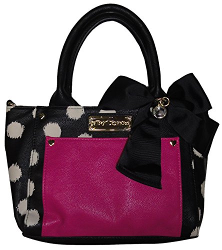 Betsey Johnson Women’s Medium Satchel Handbag With Black Bow, Black Multi