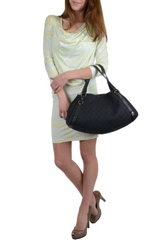 Gucci Women’s Black Canvas Leather Trimmed Guccissima Print Hobo Shoulder Bag Handbag