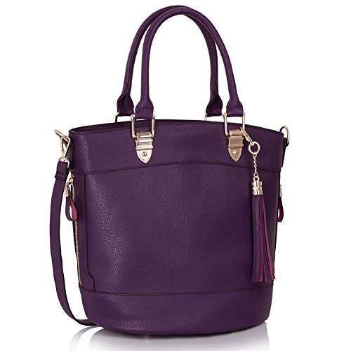 Womens Purple Bucket Handbag Tassles Shoulder Tote Bag Handbag – KCMODE