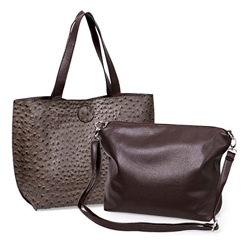 BMC Womens PU Faux Leather Ostrich Pattern Fashion Tote Shoulder Handbag Combo