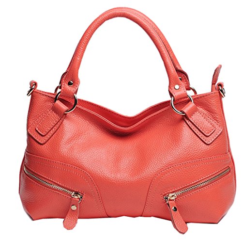 Heshe 2014 New Genuine Leather Vintage Leisure Top Handle Tote Crossbody Shoulder Bag Satchel Double Zipper Handbag for Women