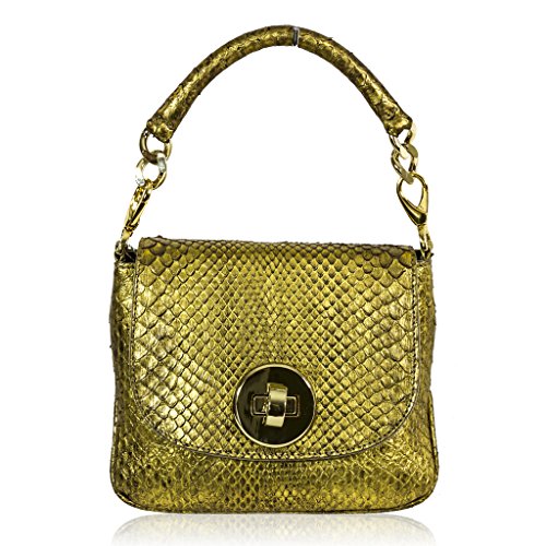 Ghibli Italian Designer Metallic Gold Python Leather Purse Mini Messenger Bag