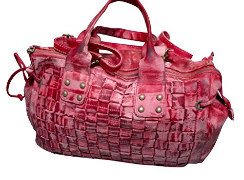 J.Ca Women’s Luxury Genuine Leather Washed Woven Pattern Shoulder Handbag Stachel