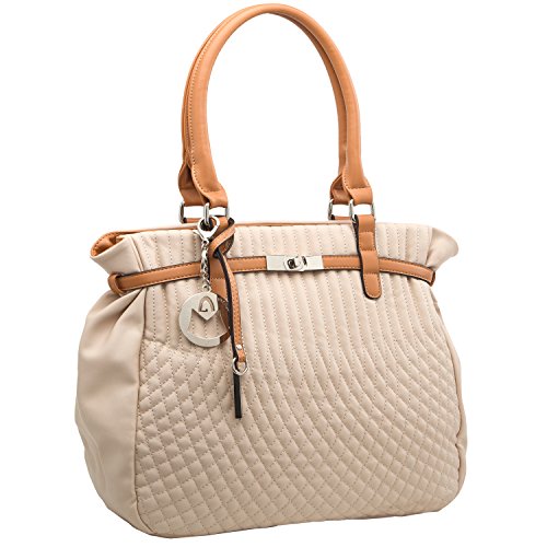 MG Collection QUINN Designer Inspired Beige Quilted Office Tote Purse Handbag