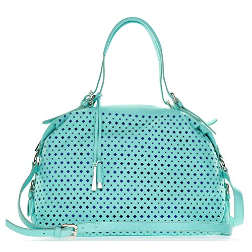 Cromia Italian Made Turquoise Blue Perforated Leather Carryall Satchel Handbag
