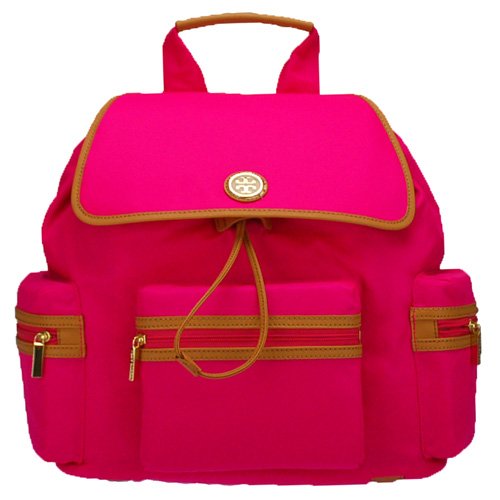 Tory Burch Nylon Backpack Neon Cherry/Aged Vachetta