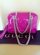 Gucci Soho Patent Leather Hobo Bag Bougainvillea Pink Silver New Authentic