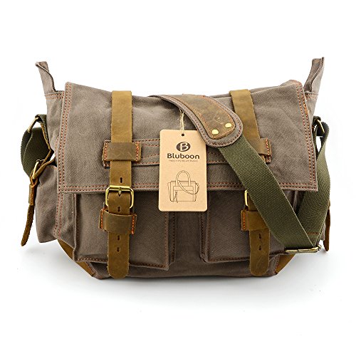 BLUBOON(TM) Messenger Bags Unisex Cross Body Laptop Backpack Single Shoulder canvas backpack with Durable Strap Vintage Shoulder Bags Satchel (Army Green)
