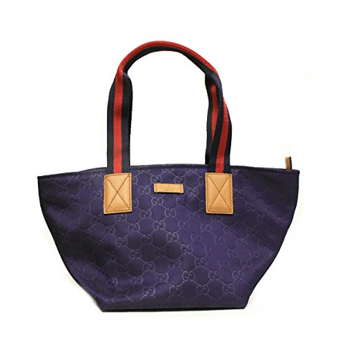 Gucci Nylon and Leather GG Logo Navy Web Tote Bag 374433