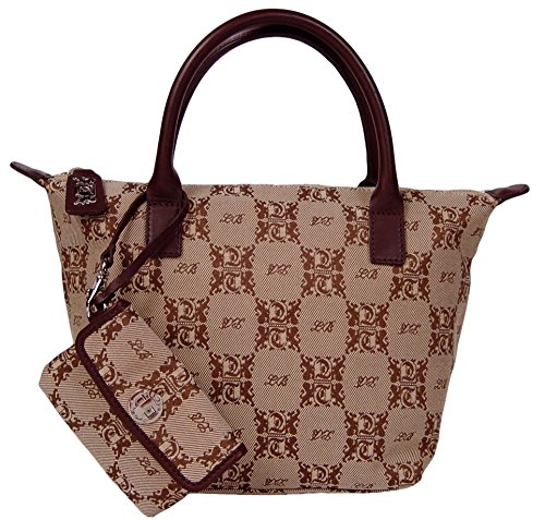 Leonello Borghi Signature Genuine Leather Trim Tote Bag Handbag (Brown)