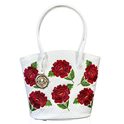 Valentino Orlandi Italian Designer White Embroidered Floral Purse Bucket Bag