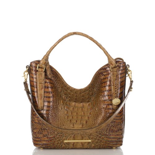 NEW AUTHENTIC BRAHMIN NORAH EXOTIC EMBOSSED LEATHER CONVERTIBLE NORAH HOBO (Toasted Almond)