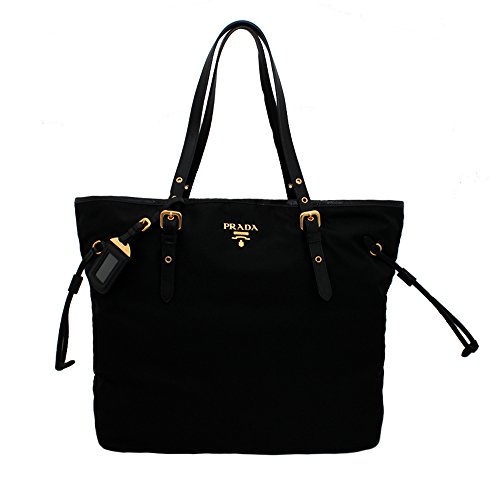 Prada BR4997 Nero Tessuto Suffian Black Nylon and Leather Shopping Tote Bag